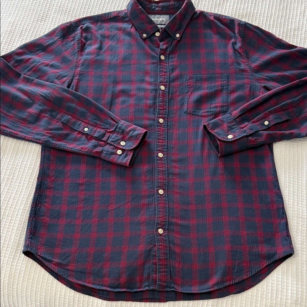 Bonobos Men's Casual Plaid Shirt - Navy and Burgundy
